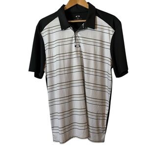 Oakley Men’s‎ White Gray Stripe Short Sleeve Polo Shirt Size Large